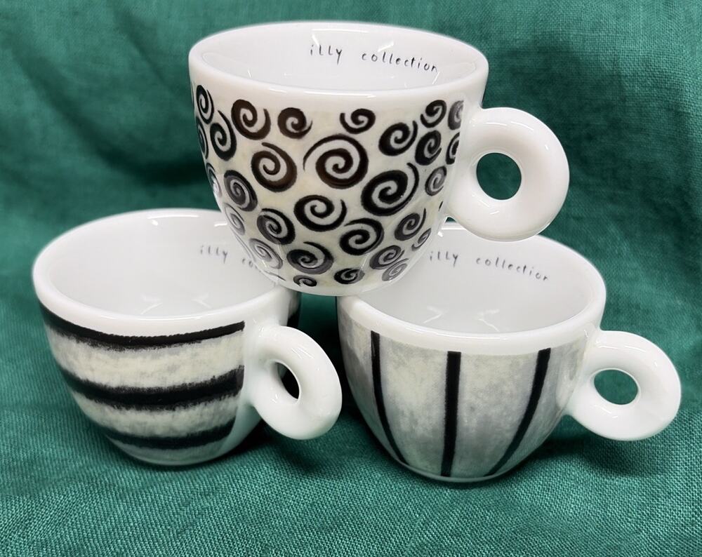 VTG Illy Art Collection 1995 Spirali 3 Espresso Cups Richard Ginori Pietrobelli